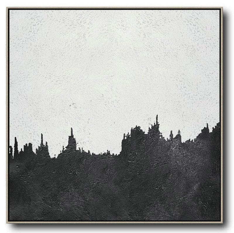 Handmade Large Painting,Oversized Minimal Black And White Painting - Giant Canvas Wall Art